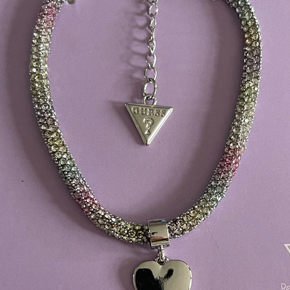 Multi Color and Silver Guess Heart Charm Sparkle Pavé Flex Bracelet - Picture 2 of 3